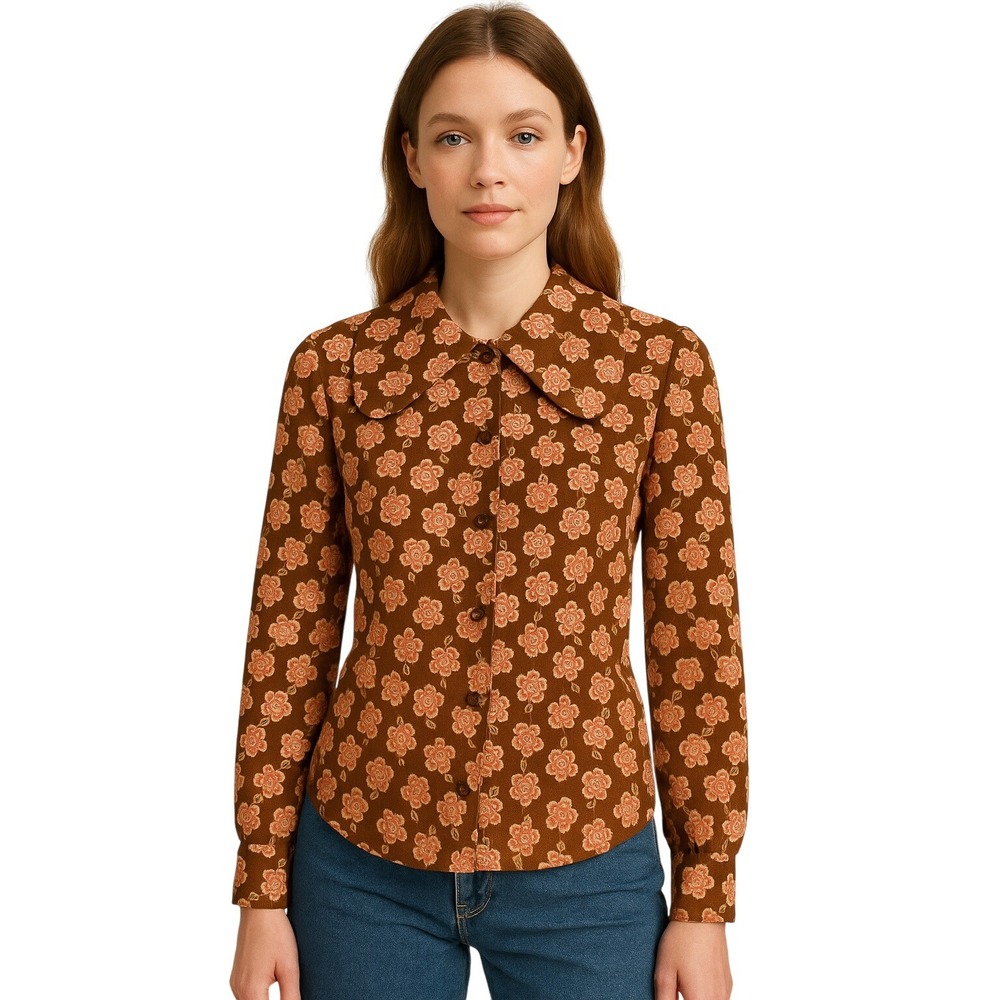 GORDON PETERS x VINTAGE 70s floral button up blouse size‎ 34